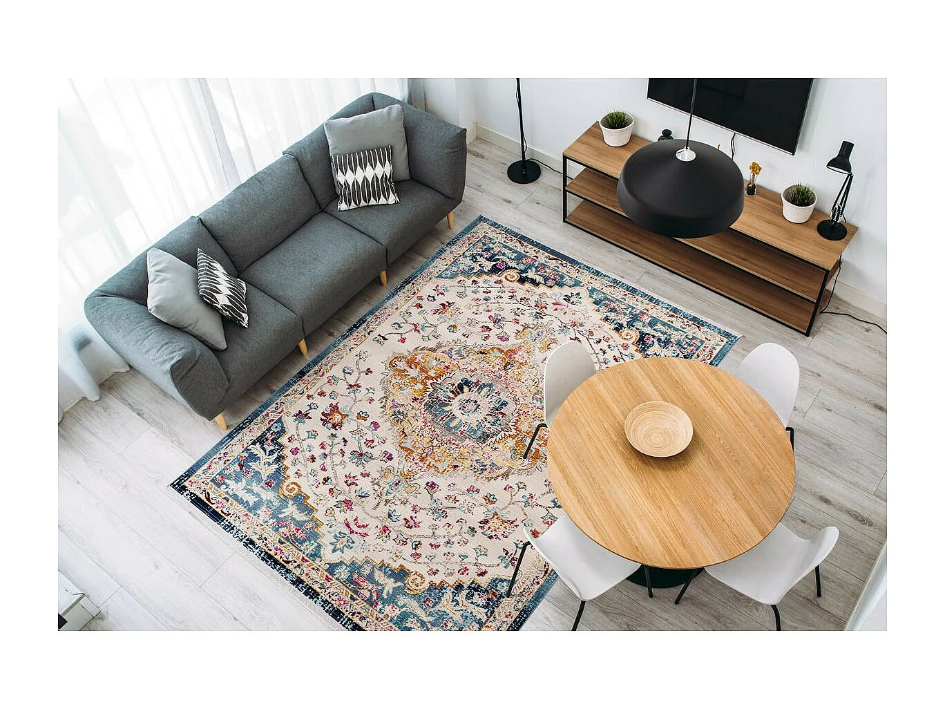 Tapis Oriental Effet Usé "Anouk" Blanc & Bleu 120 x 170 cm