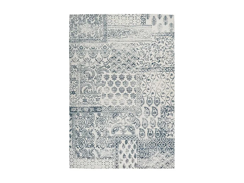 Tapis d'Extérieur Ethnique "Yoga" Bleu & Ivoire 80 x 150 cm