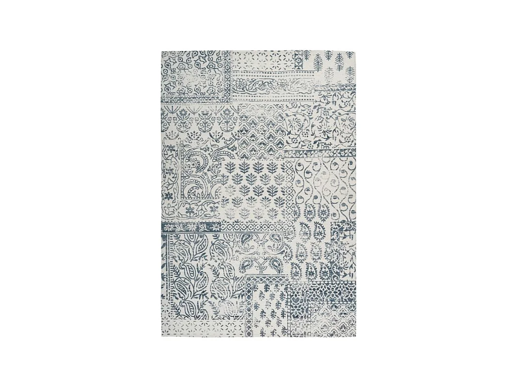 Tapis d'Extérieur Ethnique "Yoga" Bleu & Ivoire 80 x 150 cm