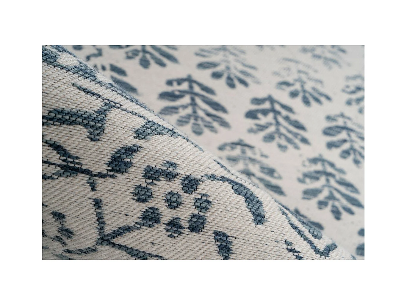 Tapis d'Extérieur Ethnique "Yoga" Bleu & Ivoire 80 x 150 cm