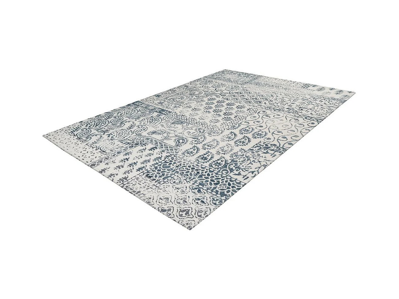 Tapis d'Extérieur Ethnique "Yoga" Bleu & Ivoire 80 x 150 cm