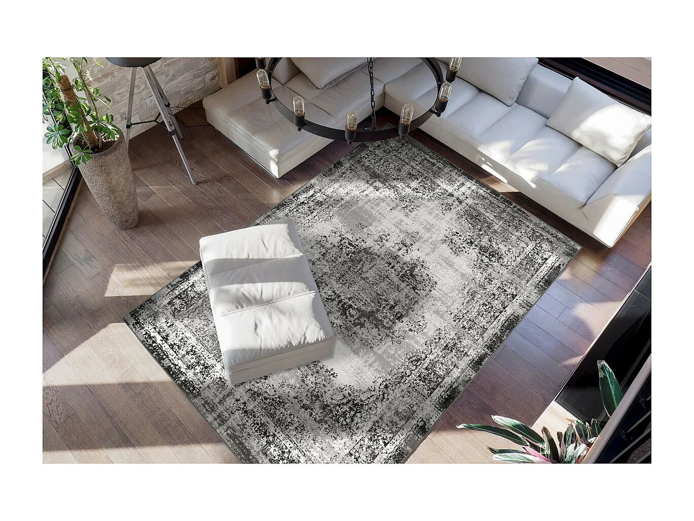 Tapis Effet Vieilli à Poils Courts "Ariya" Anthracite 120 x 170 cm