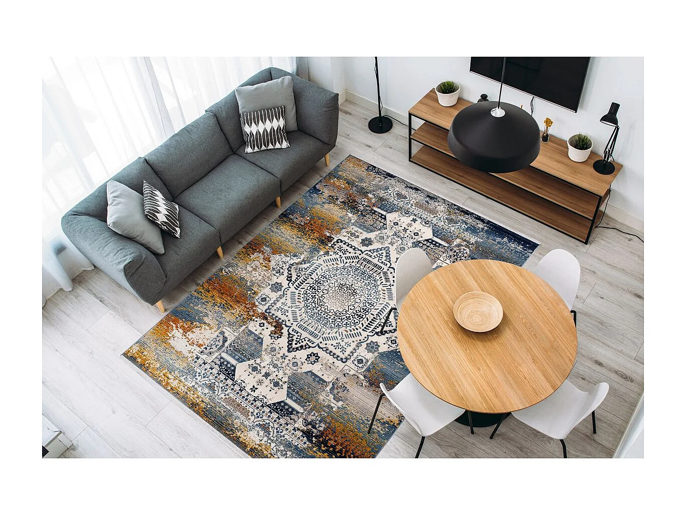 Tapis Oriental à Poils Courts "Anouk" Bleu 120 x 170 cm