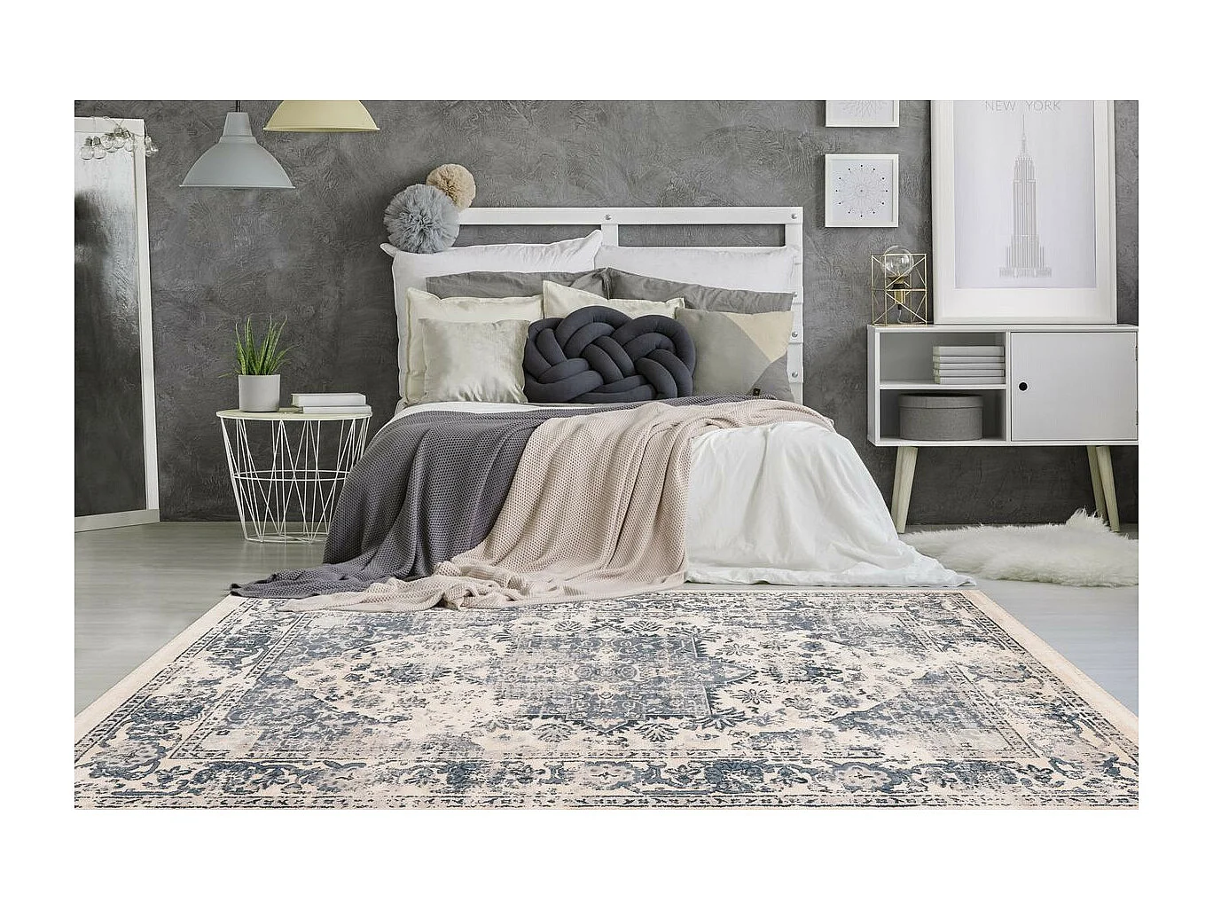 Tapis Motif Antique Délavé "Palace" Bleu 80 x 150 cm