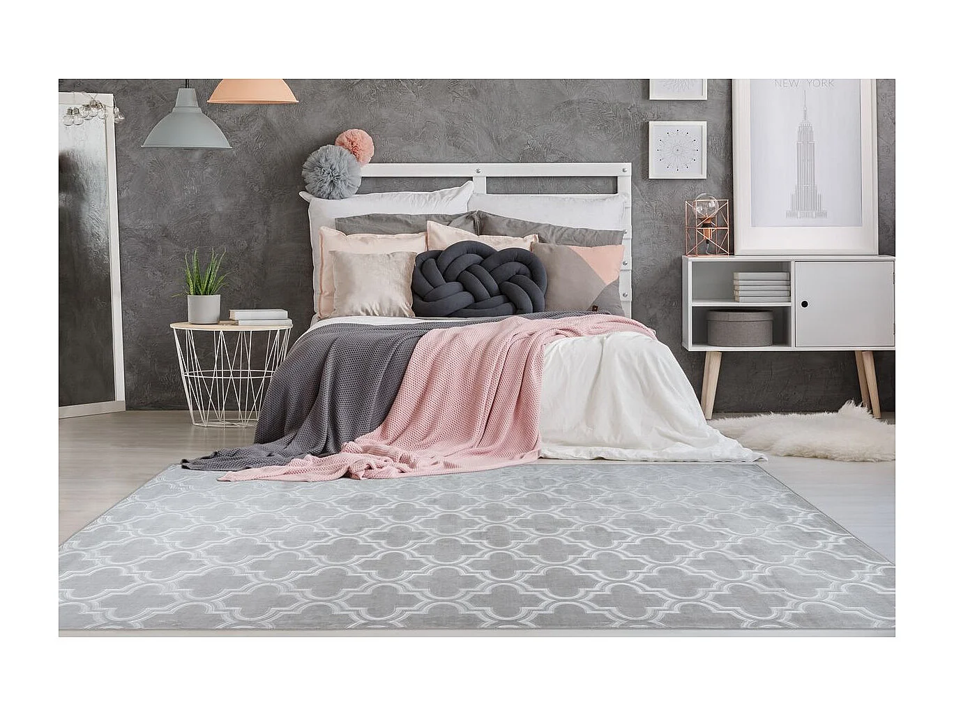 Tapis Vintage Fait Main "Monroe I" Gris Bleu 120 x 170 cm