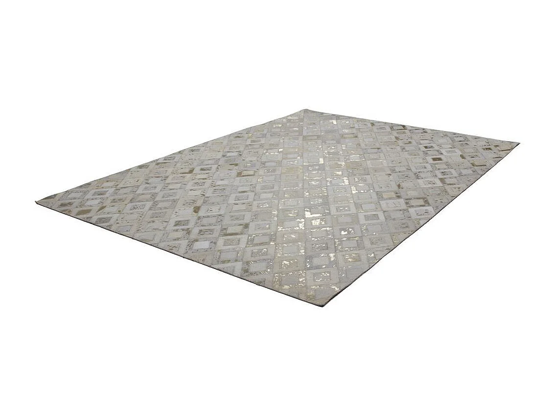 Tapis en Cuir Effet Métallique "Spark" Ivoire & Or 120 x 170 cm