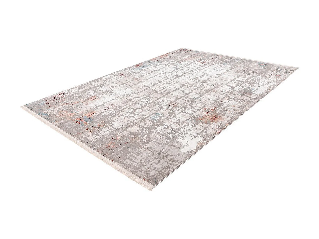 Tapis Vintage à Franges "Akropolis I" Gris & Rose 80 x 150 cm