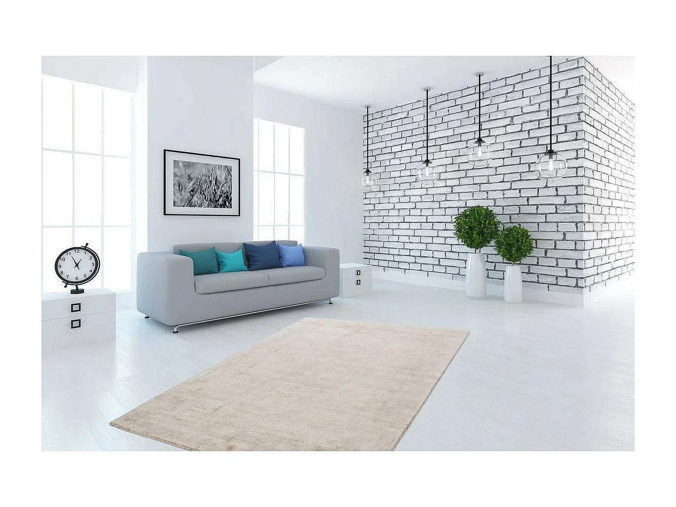 Tapis à Poils Courts Fait Main "Luxury I" Ivoire 200 x 290 cm