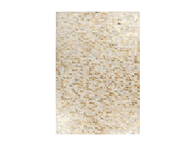 Tapis Fait Main en Cuir "Lavin III" Or & Multicolore 120 x 170 cm