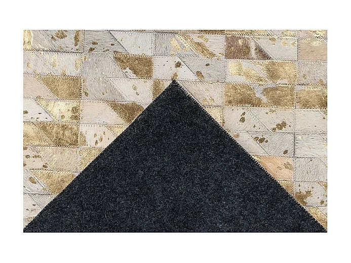 Tapis Fait Main en Cuir "Lavin III" Or & Multicolore 120 x 170 cm