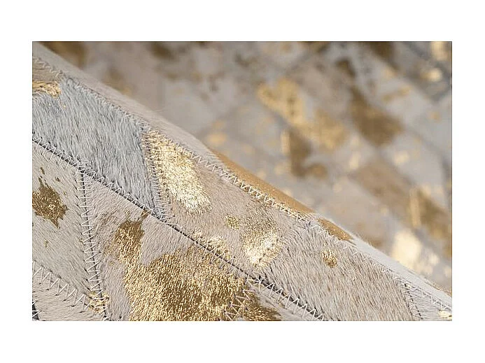 Tapis Fait Main en Cuir "Lavin III" Or & Multicolore 120 x 170 cm