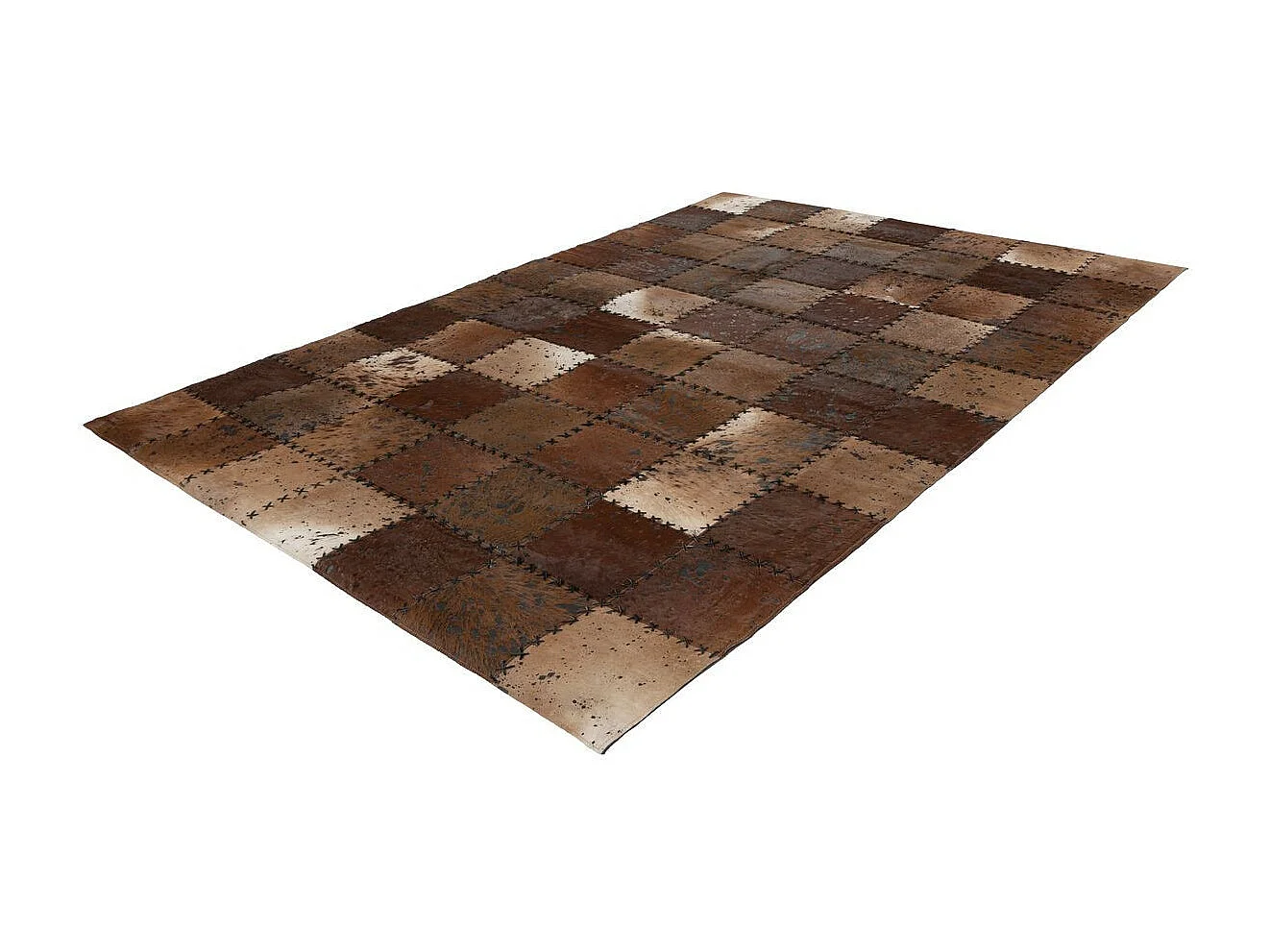 Tapis Patchwork en Cuir Fait Main "Voila" Marron 200 x 290 cm