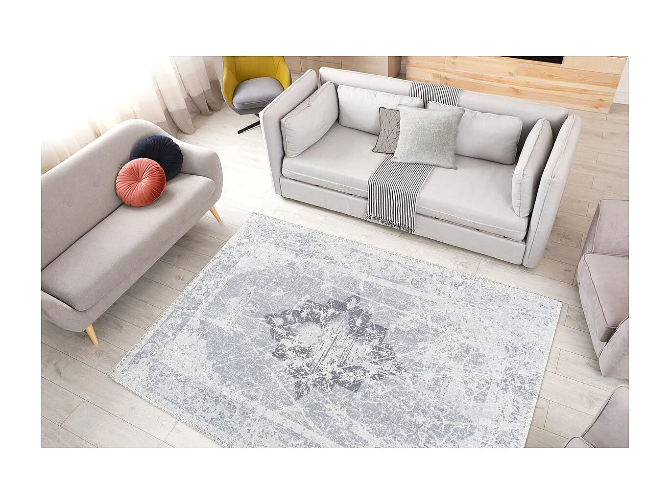 Tapis Tissé Doux Imprimé Vintage "Prayer" Gris 160 x 230 cm