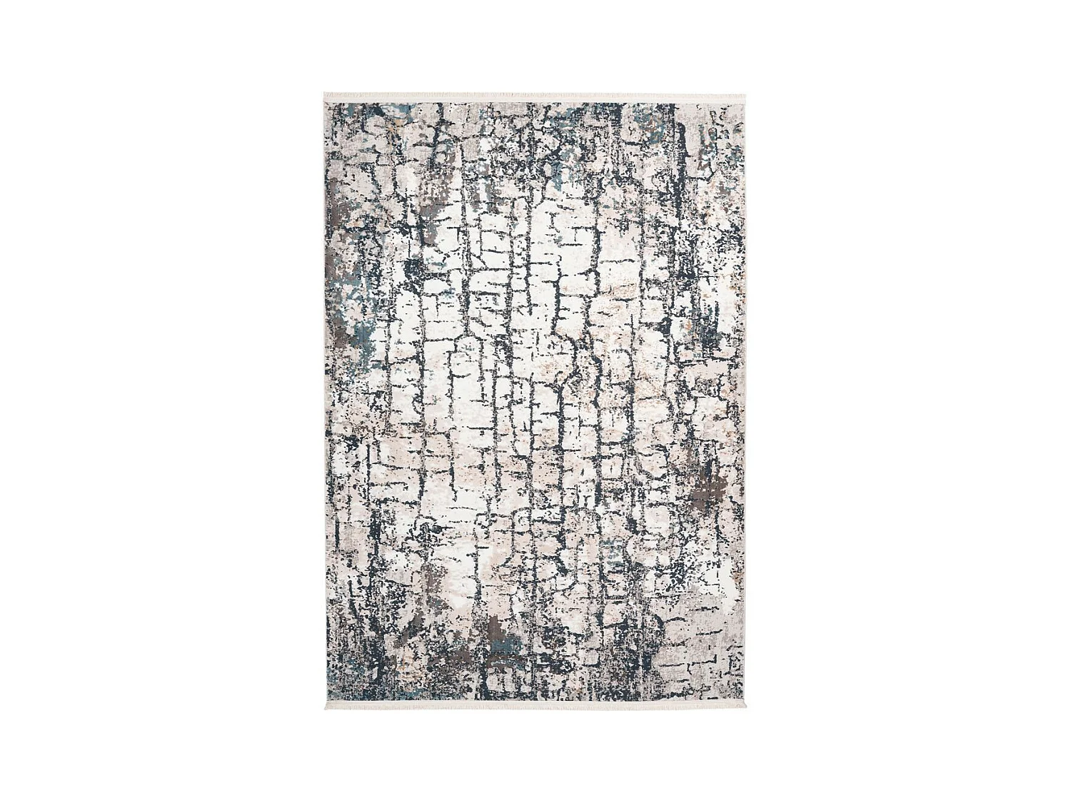 Tapis Vintage à Franges "Akropolis I" Gris & Bleu 120 x 180 cm