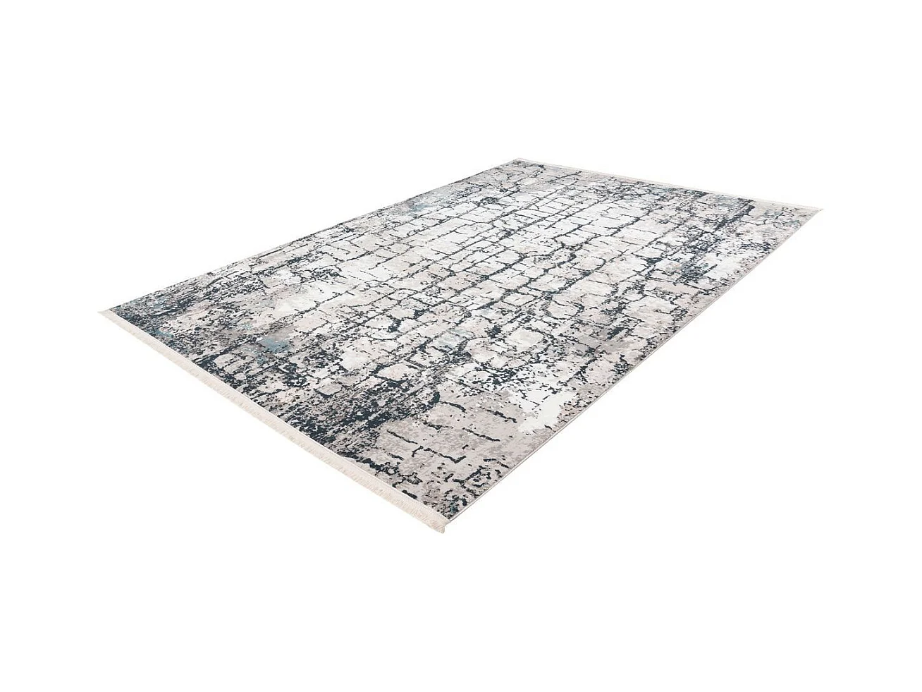 Tapis Vintage à Franges "Akropolis I" Gris & Bleu 120 x 180 cm
