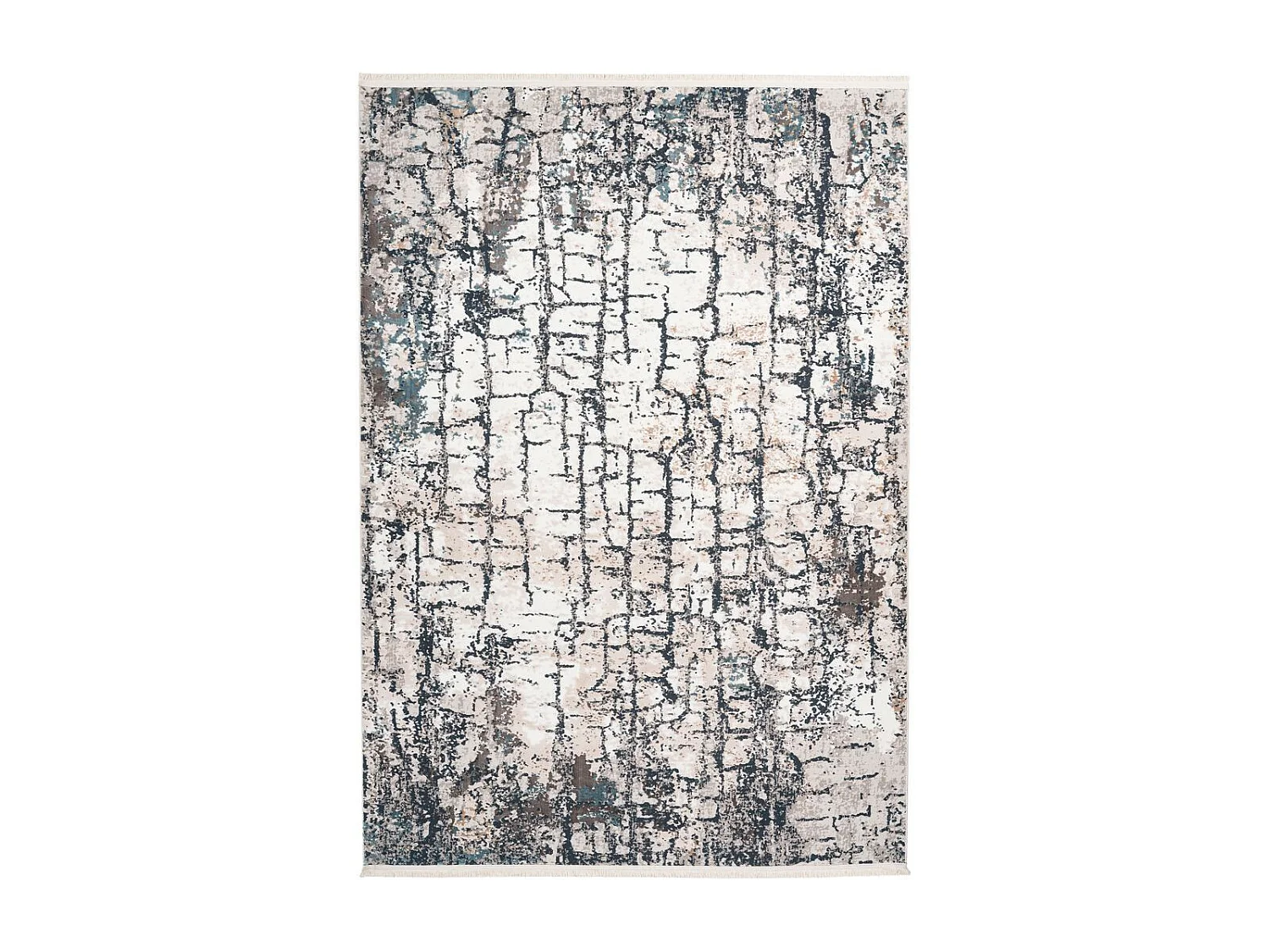 Tapis Vintage à Franges "Akropolis I" Gris & Bleu 120 x 180 cm