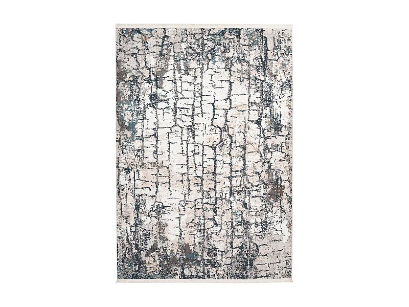 Tapis Vintage à Franges "Akropolis I" Gris & Bleu 120 x 180 cm