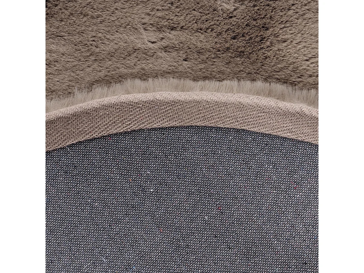 Tapis Uni Rond Doux à Poils Longs "Rabbit" Taupe 160 x 160 cm