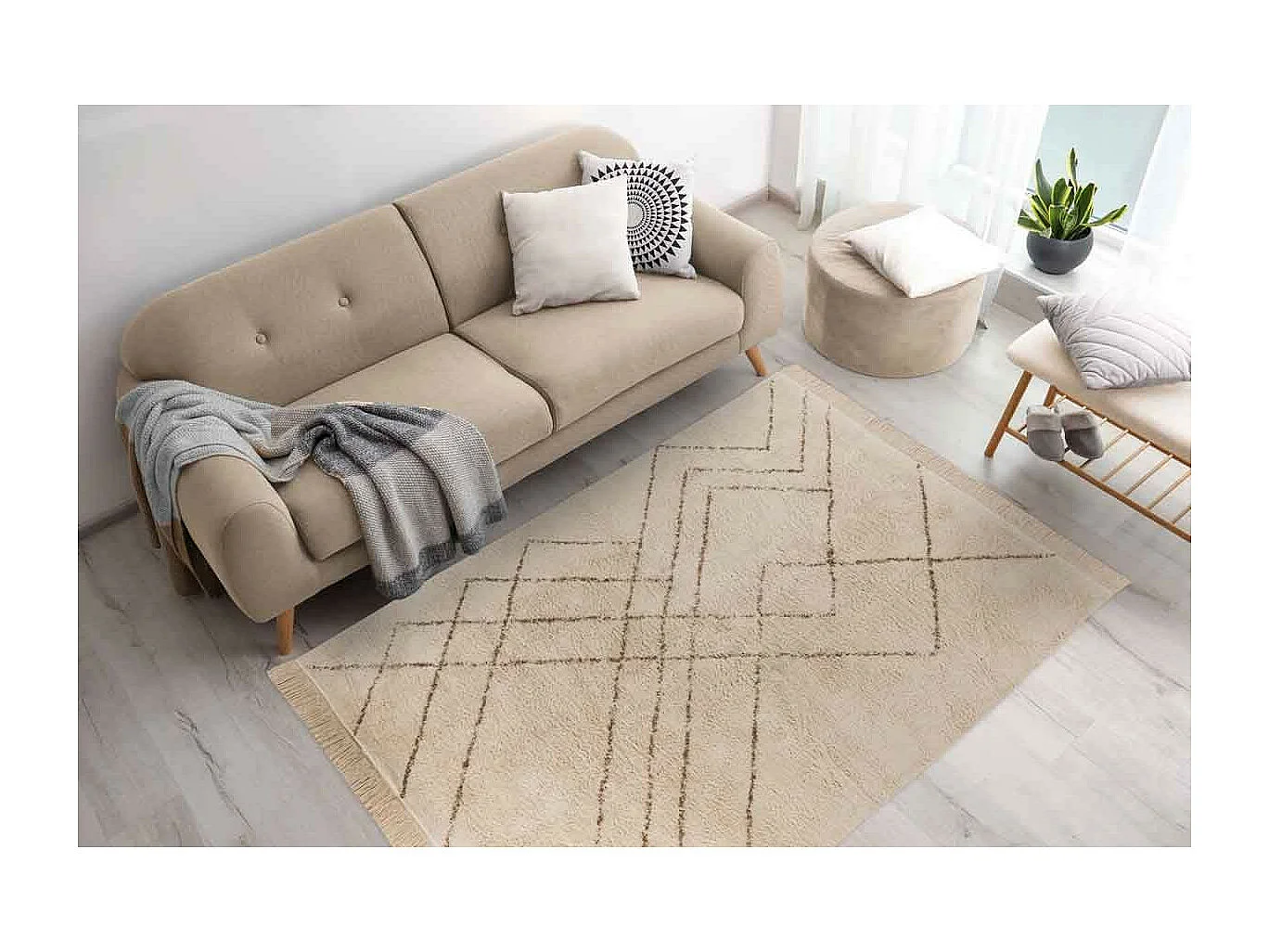 Tapis Tufté à la Main Ethnique "Mylen IV" Beige 120 x 170 cm