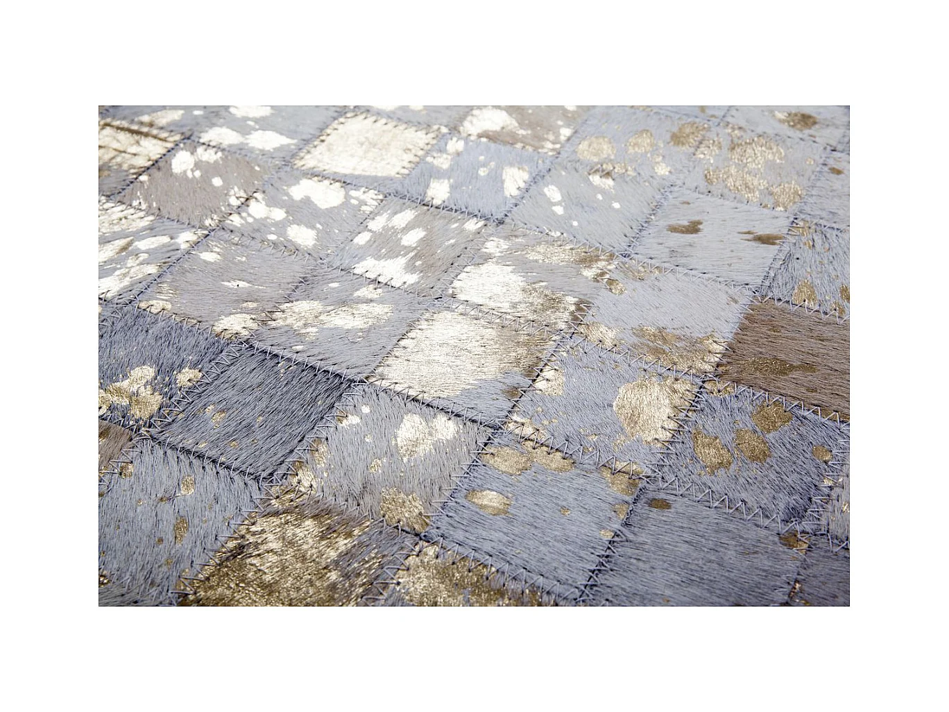 Tapis Patchwork en Cuir "Rocket" Ivoire & Or 80 x 150 cm