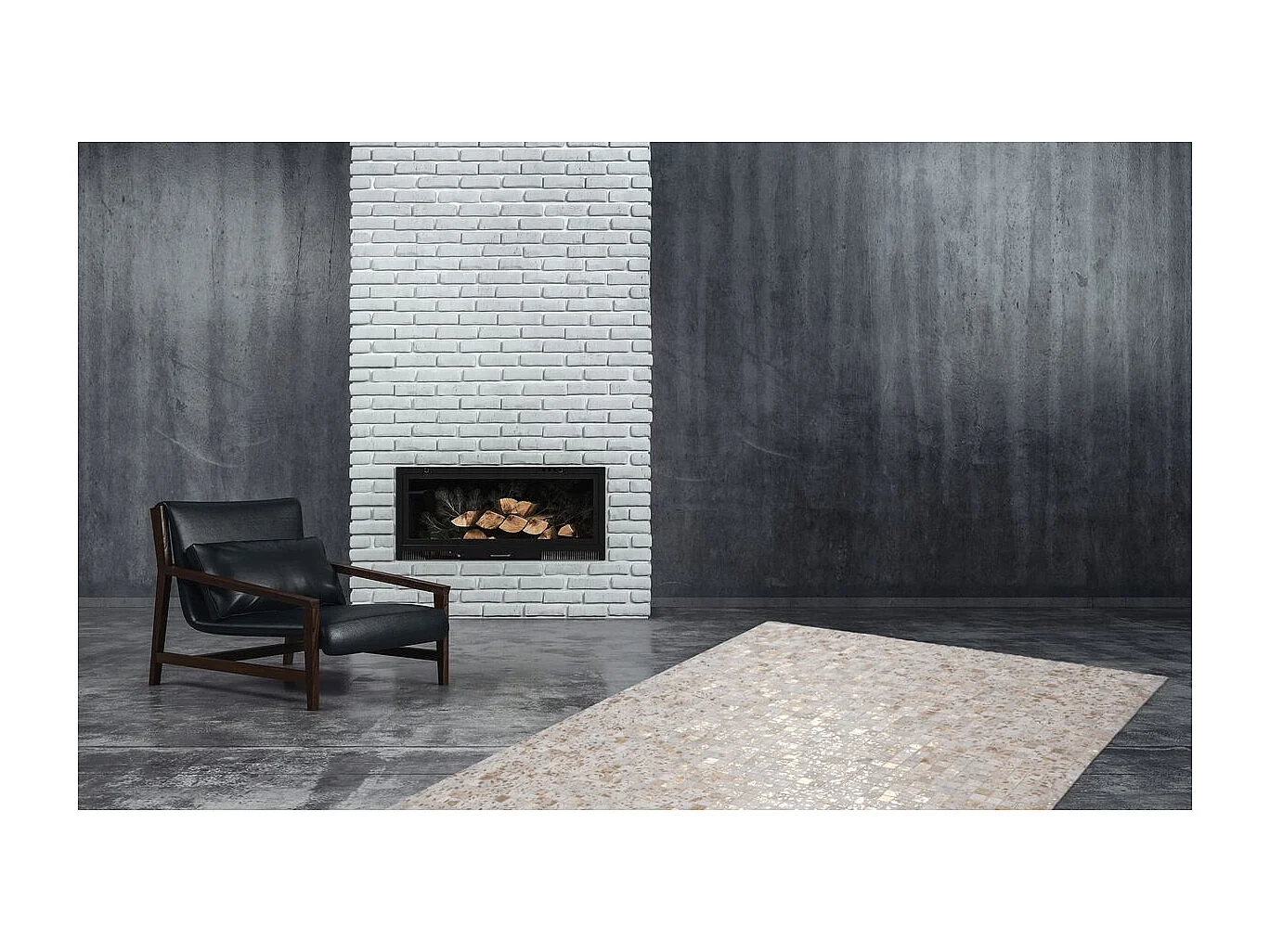 Tapis Patchwork en Cuir "Rocket" Ivoire & Or 80 x 150 cm