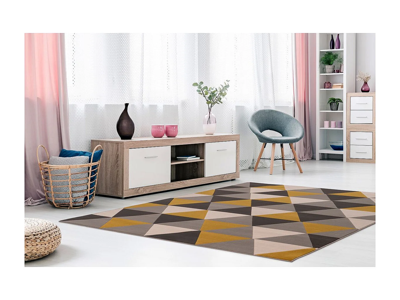 Tapis Géométrique à Poils Courts "Now II" Or 80 x 150 cm