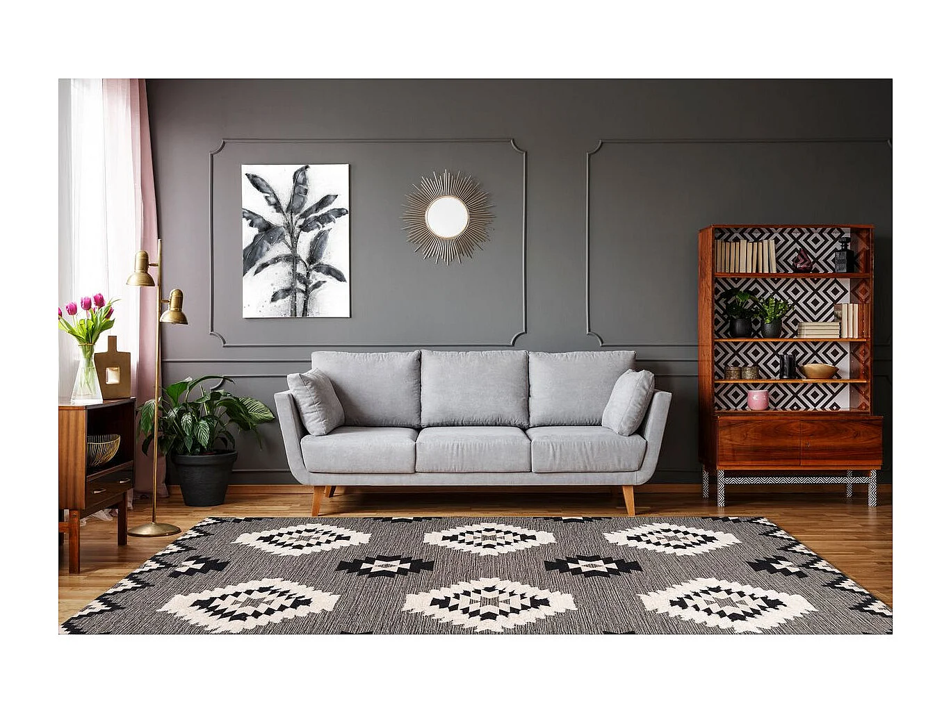 Tapis Ethnique à Poils Courts "Ethnie" Gris 120 x 170 cm