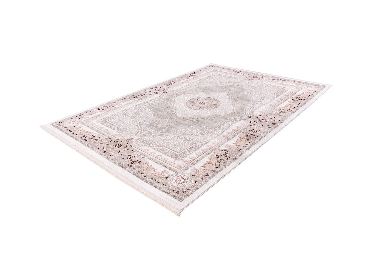 Tapis Vintage à Franges "Akropolis V" Gris & Rose 160 x 230 cm