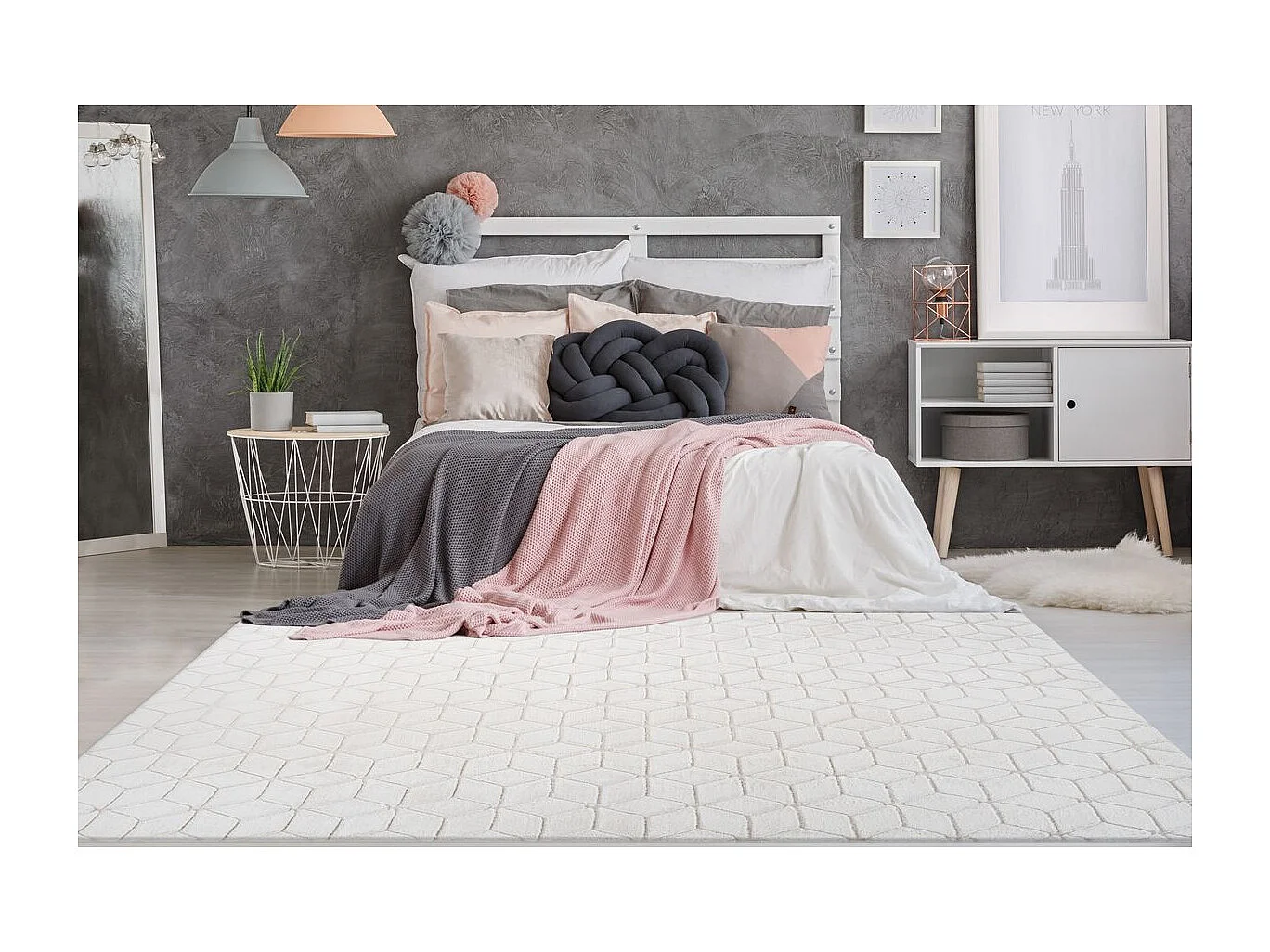 Tapis Shaggy Effet 3D "Vivica" Blanc & Crème 120 x 160 cm