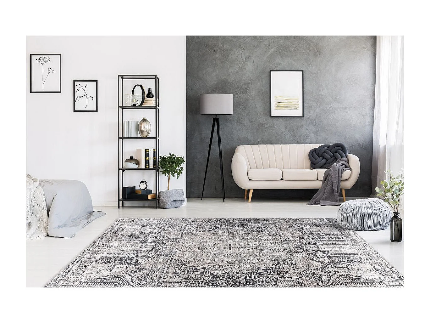 Tapis Vintage à Poils Plats "Rhodin" Gris 160 x 230 cm