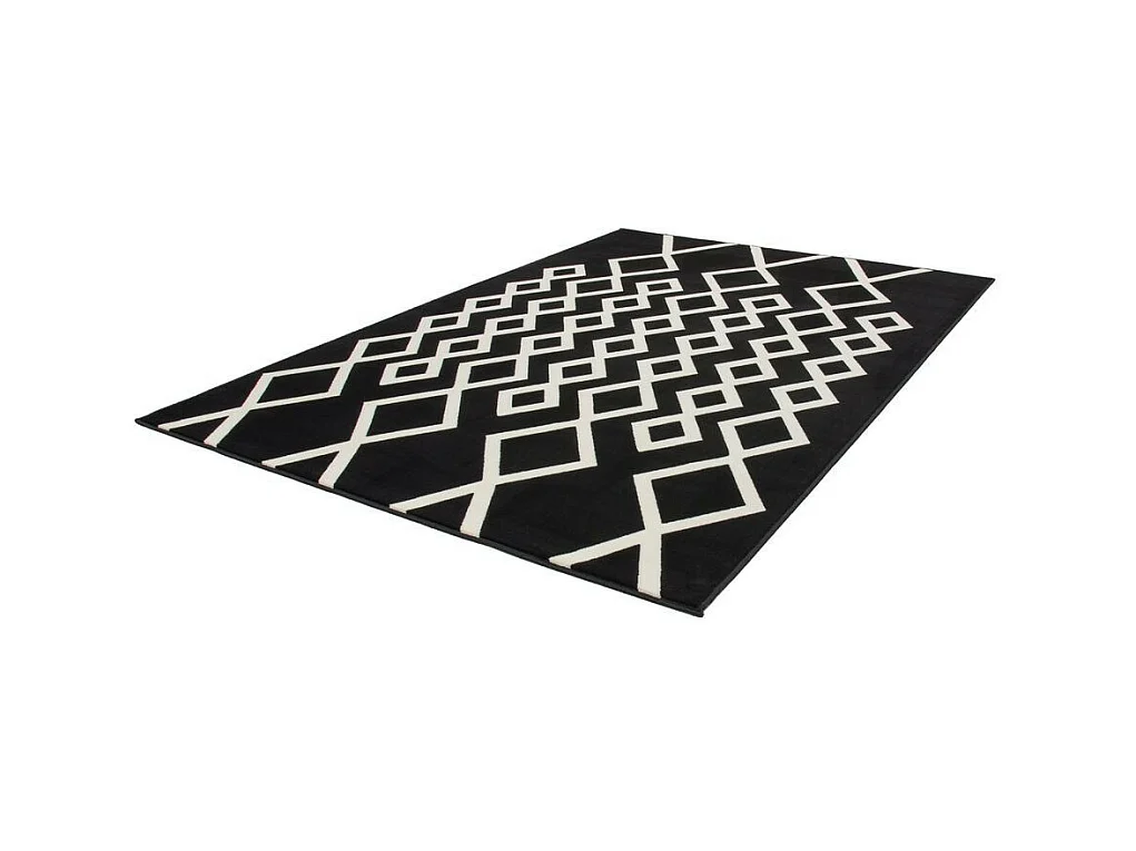 Tapis Géométrique à Poils Courts "Lina" Noir & Ivoire 200 x 290 cm