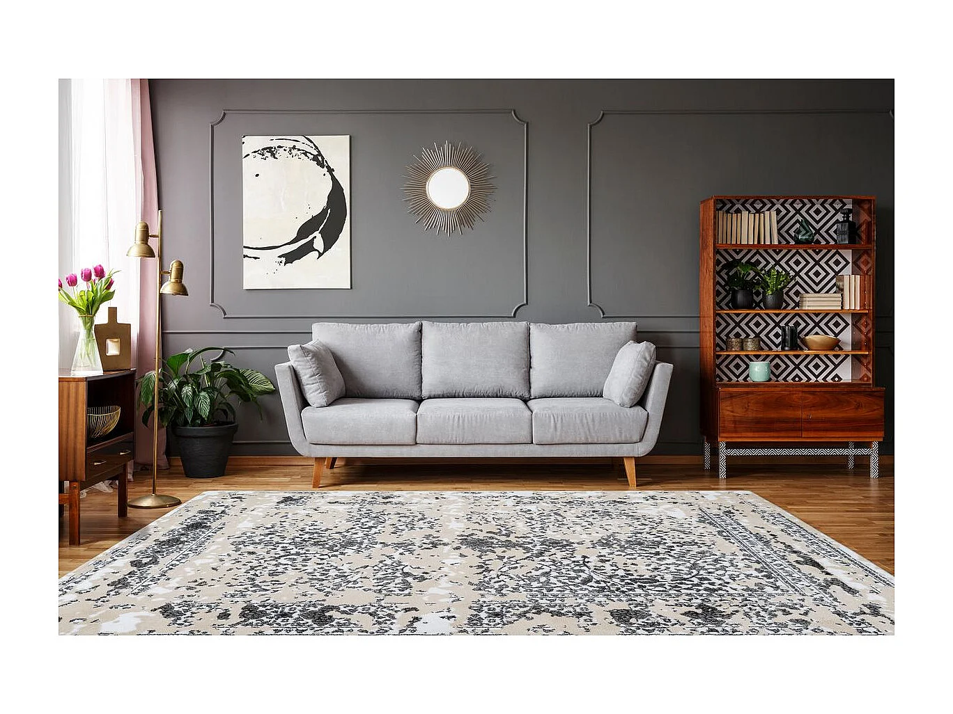 Tapis Vintage à Poils Courts "Broadway VI" Gris 80 x 150 cm