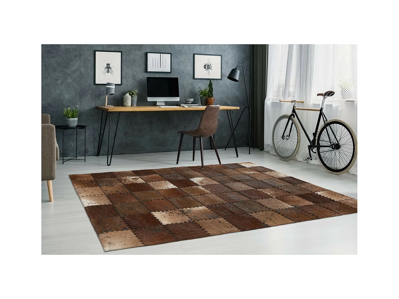 Tapis Patchwork en Cuir Fait Main "Voila" Marron 120 x 170 cm