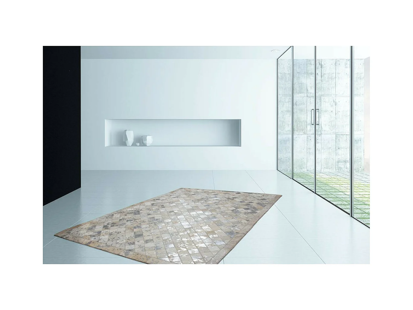Tapis en Cuir Effet Mosaïque "Lavish" Gris & Argent 160 x 230 cm