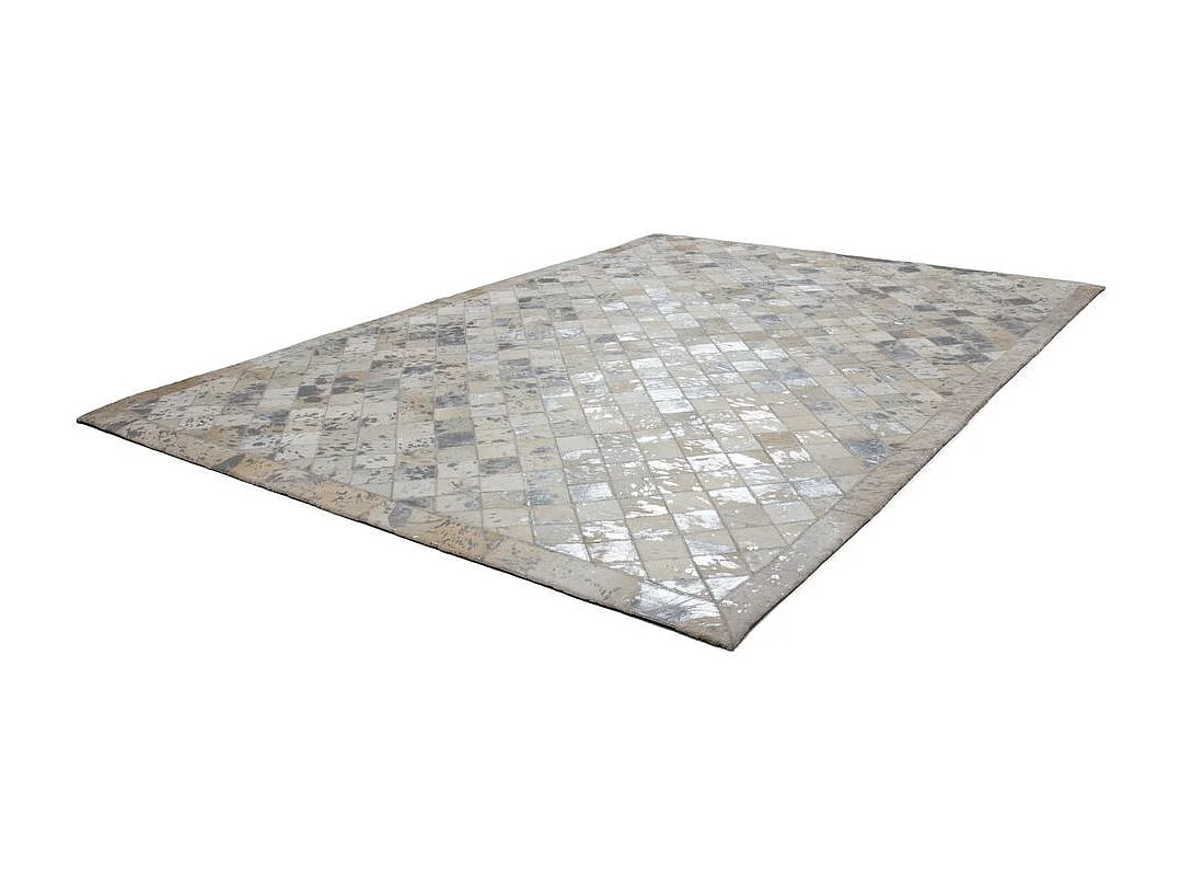 Tapis en Cuir Effet Mosaïque "Lavish" Gris & Argent 160 x 230 cm