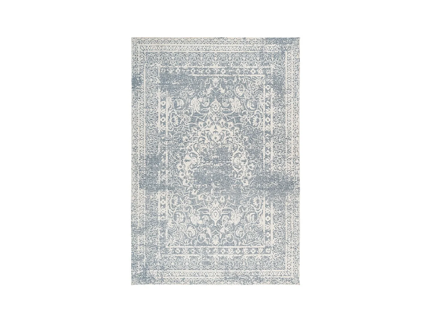 Tapis Vintage à Poils Courts "Iglesia" Crème & Bleu 80 x 150 cm