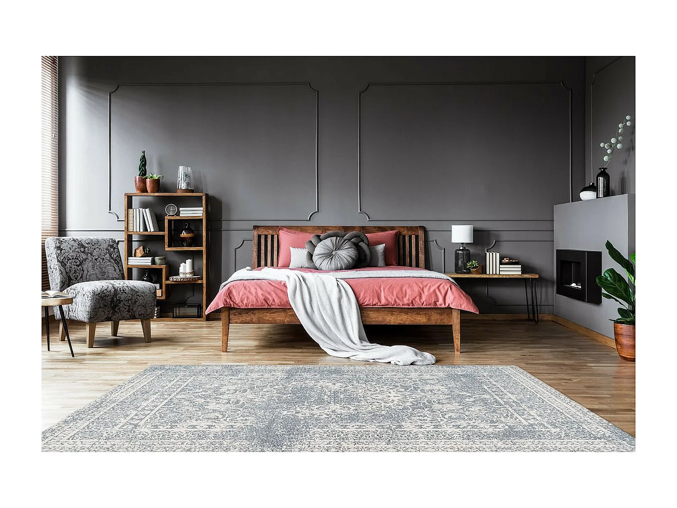 Tapis Vintage à Poils Courts "Iglesia" Crème & Bleu 80 x 150 cm