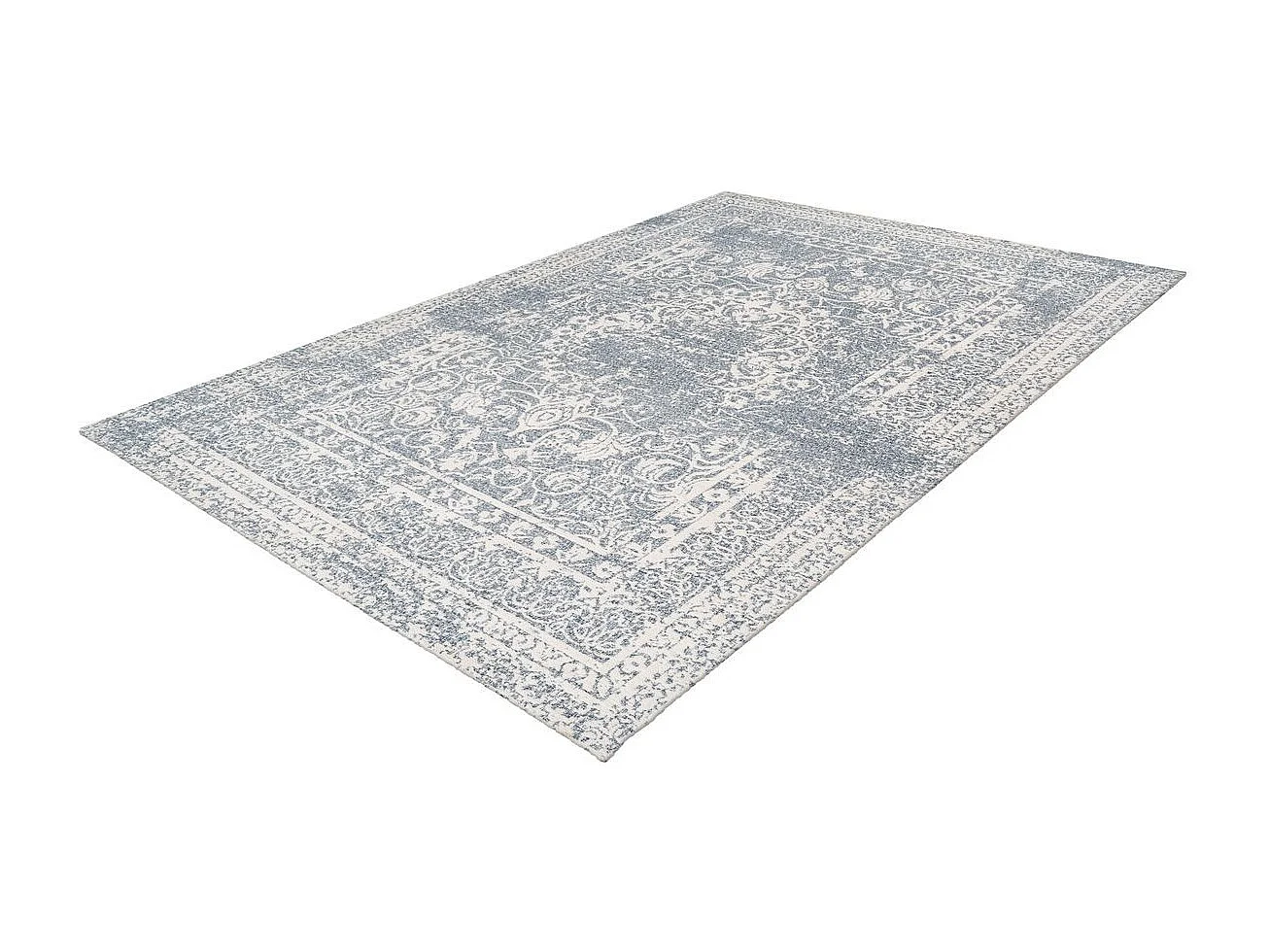 Tapis Vintage à Poils Courts "Iglesia" Crème & Bleu 80 x 150 cm