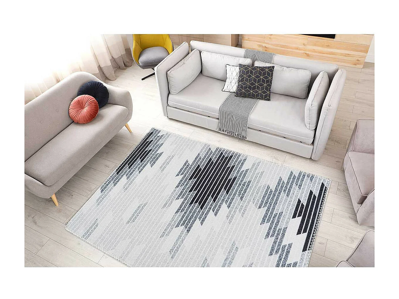 Tapis Tissé Imprimé à Poils Plats "Maya V" Gris 160 x 230 cm