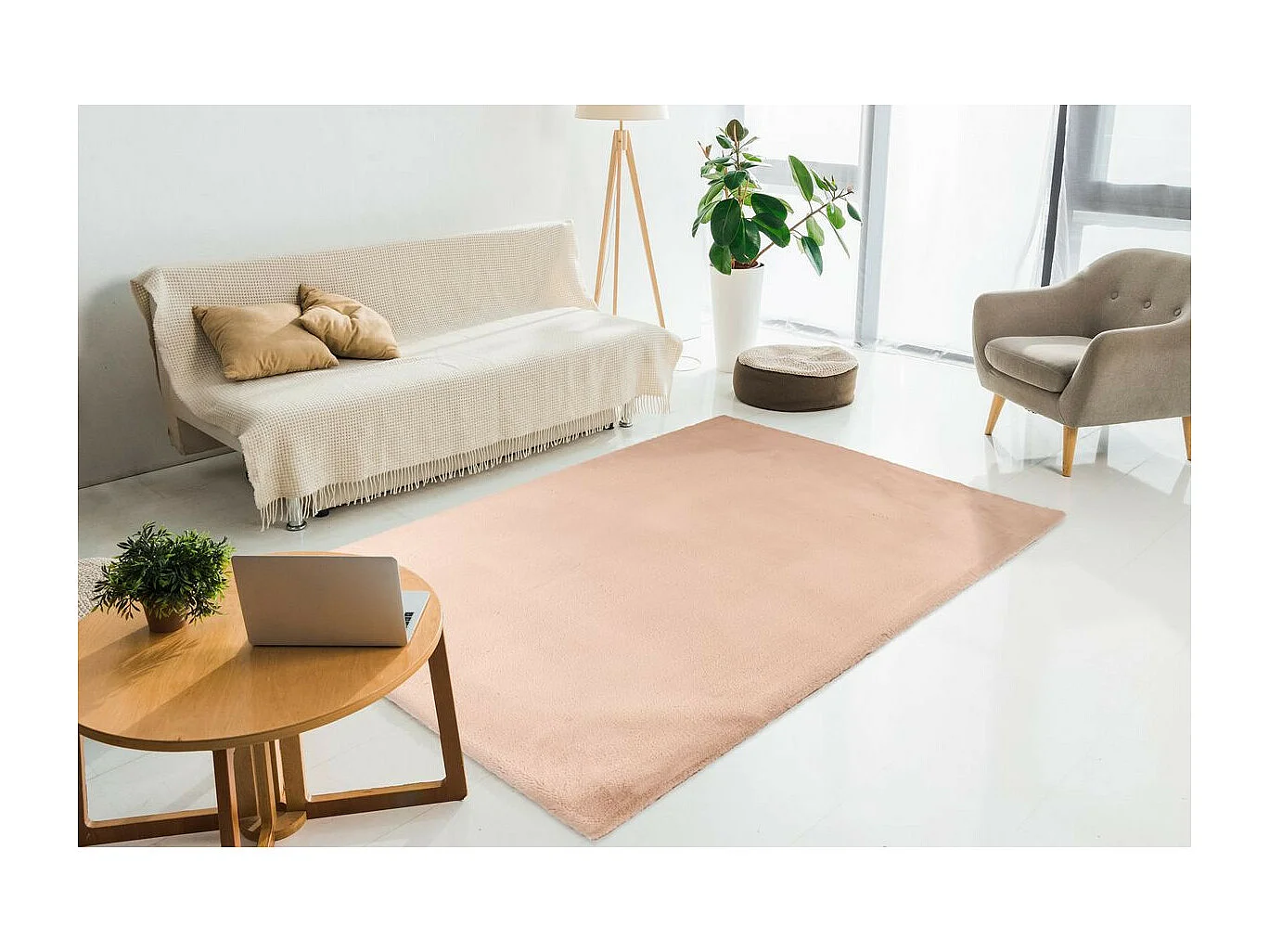 Tapis Uni Doux à Poils Longs "Rabbit" Beige 160 x 230 cm