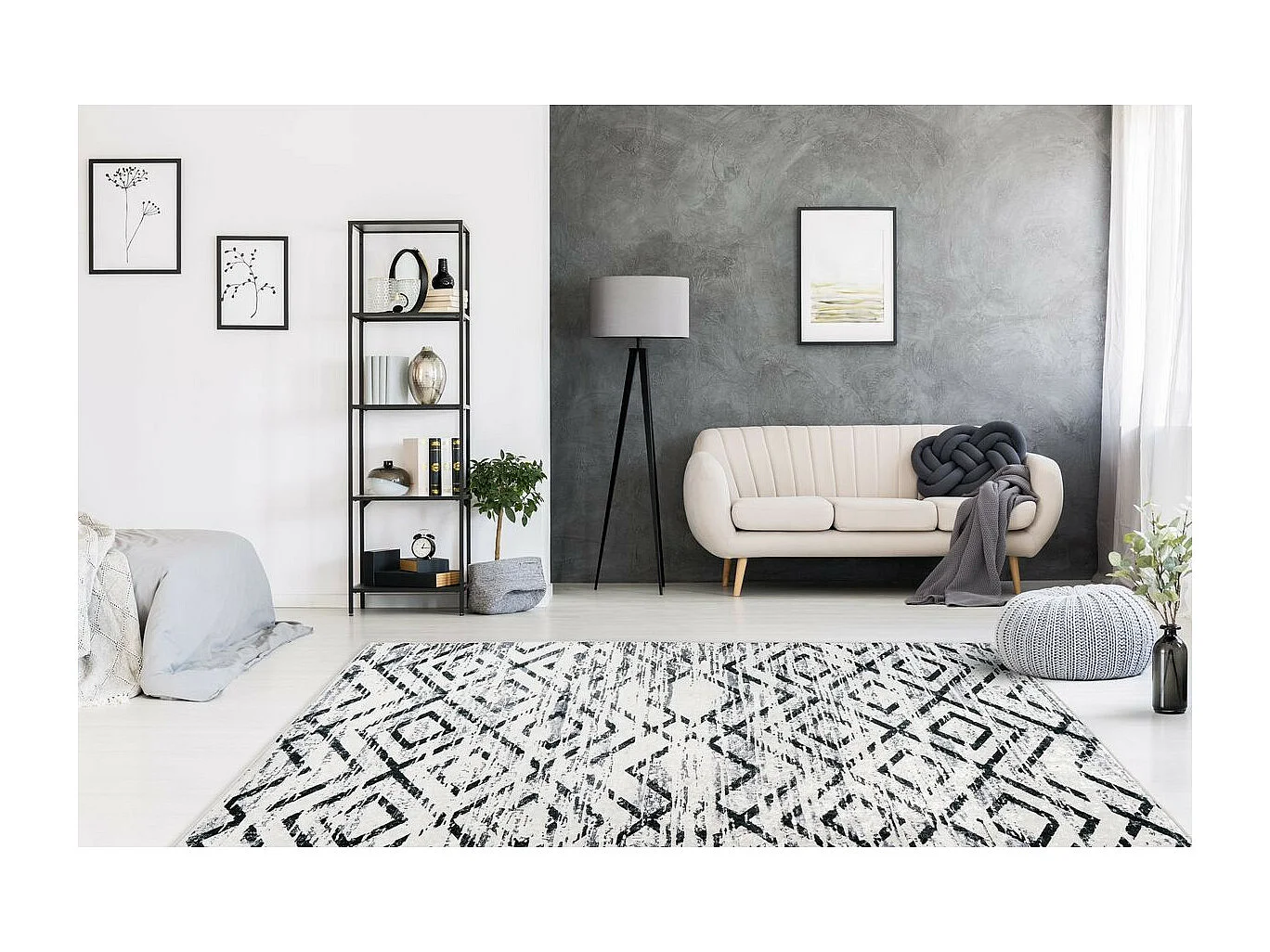 Tapis à Motifs à Poils Courts "Sally" Noir & Blanc 80 x 150 cm