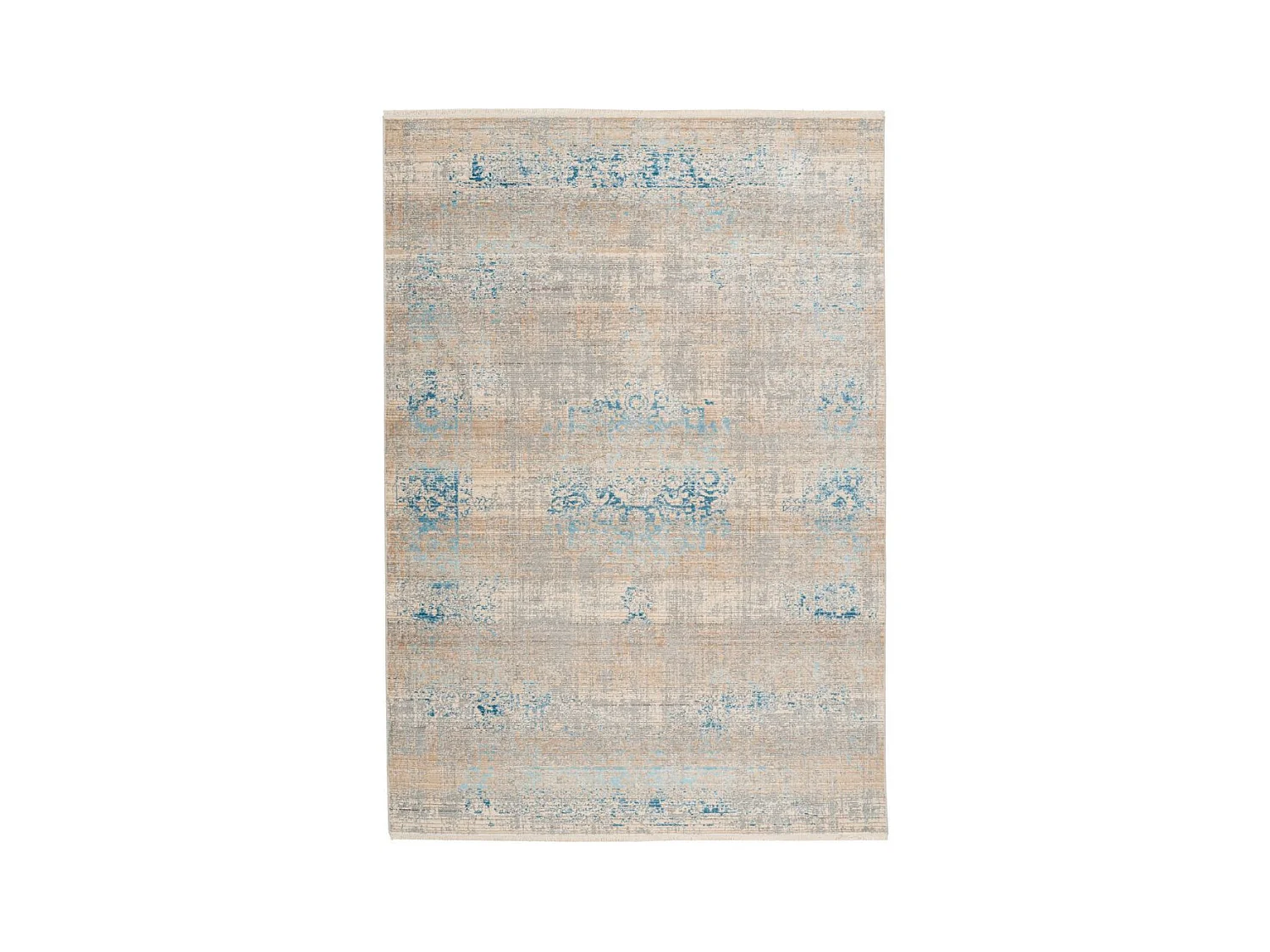 Tapis Vintage à Franges "Baroque III" Gris & Turquoise 200 x 290 cm