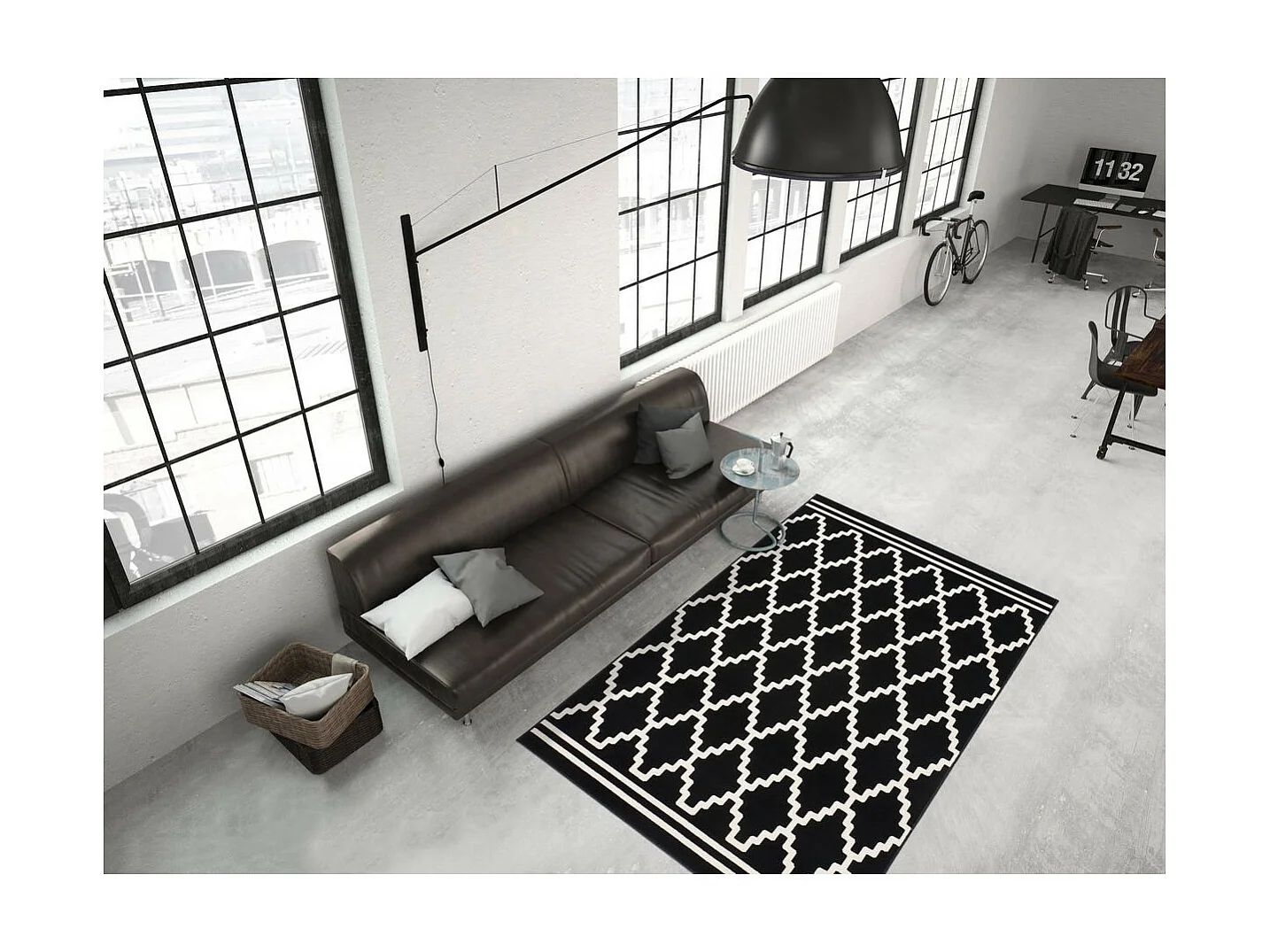 Tapis Imprimé Losange à Poils Courts "Lina" Noir 120 x 170 cm