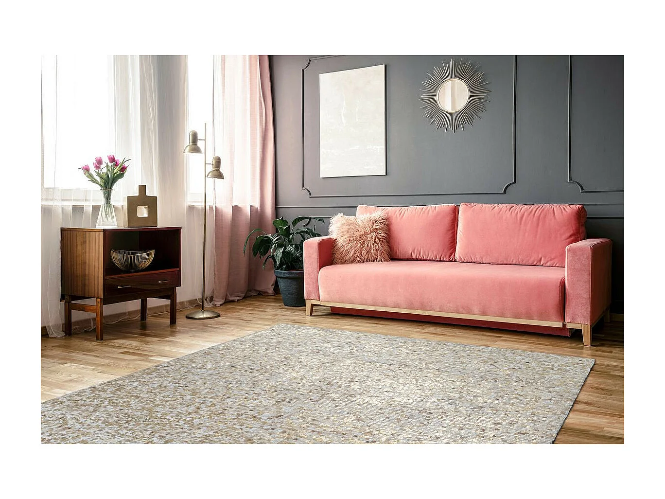 Tapis en Cuir Fait Main "Finish" Beige & Or 160 x 230 cm