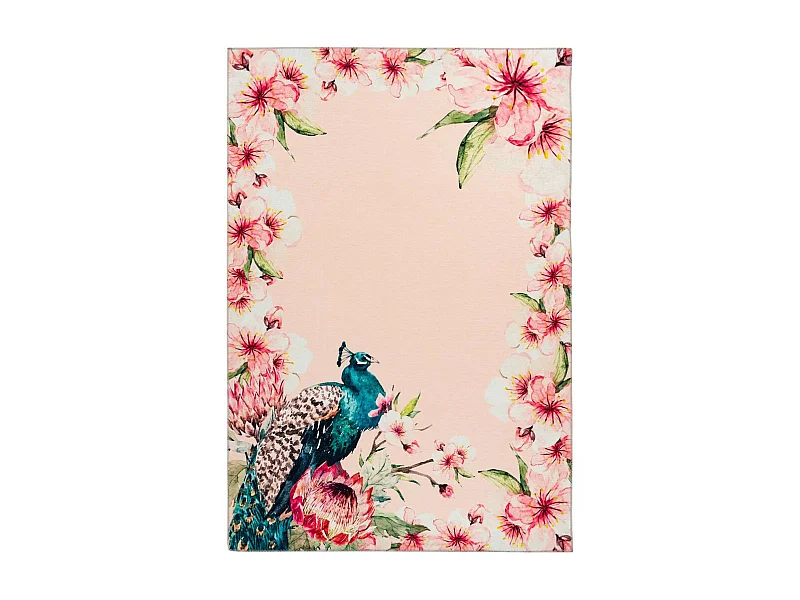 Tapis Imprimé Fleuri à Poils Courts "Blossom" Crème 80 x 150 cm