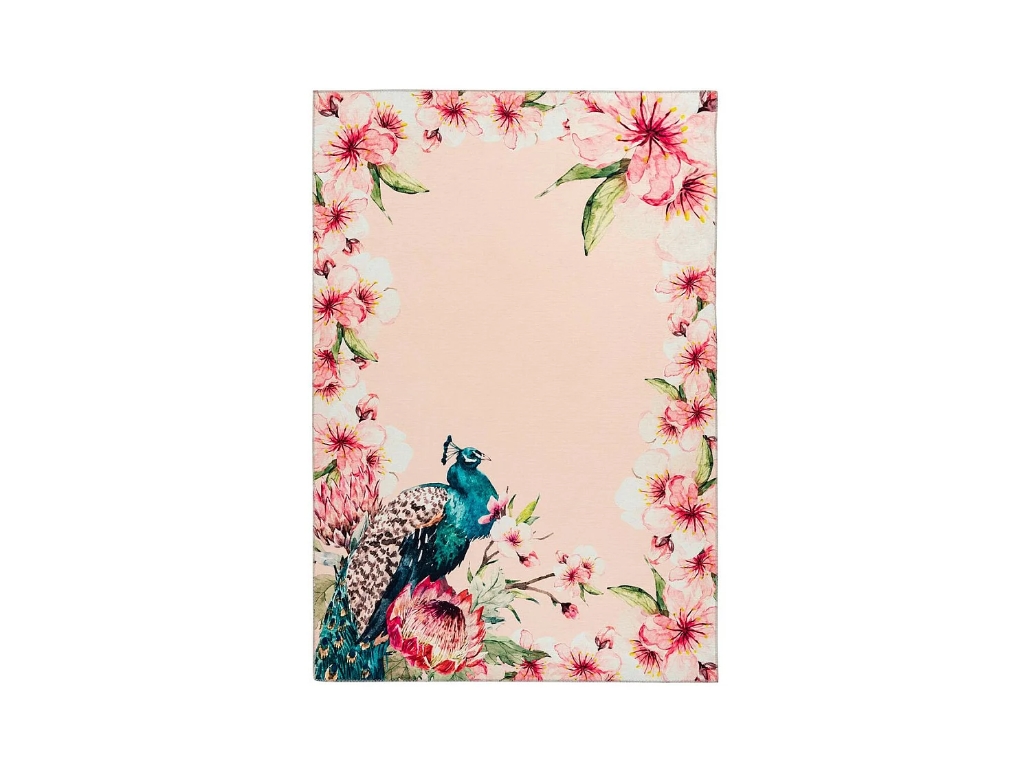 Tapis Imprimé Fleuri à Poils Courts "Blossom" Crème 80 x 150 cm