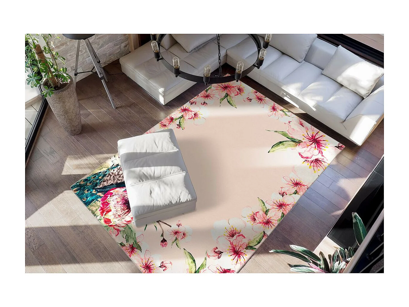 Tapis Imprimé Fleuri à Poils Courts "Blossom" Crème 80 x 150 cm