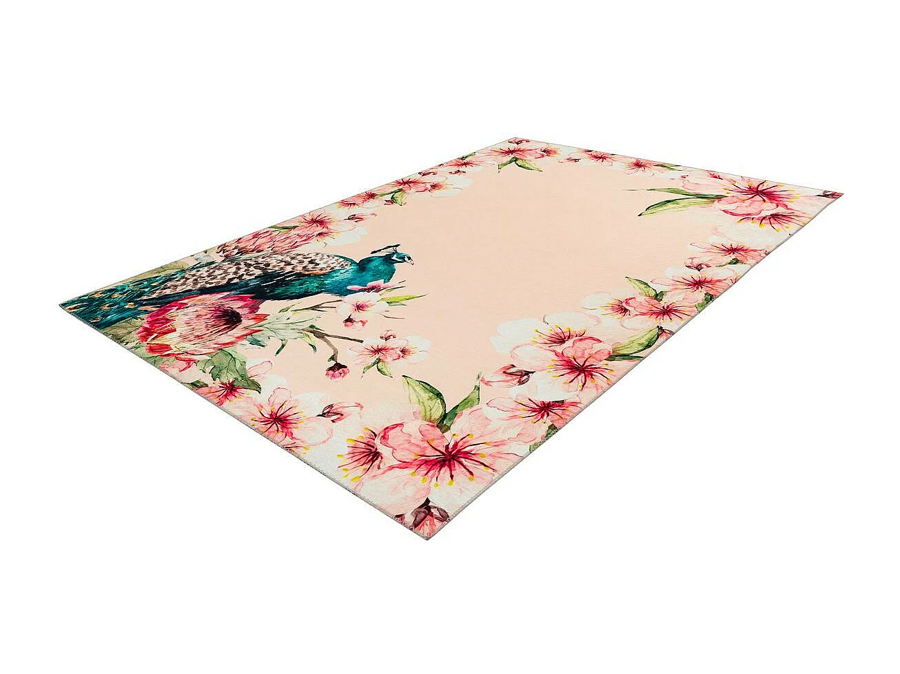 Tapis Imprimé Fleuri à Poils Courts "Blossom" Crème 80 x 150 cm
