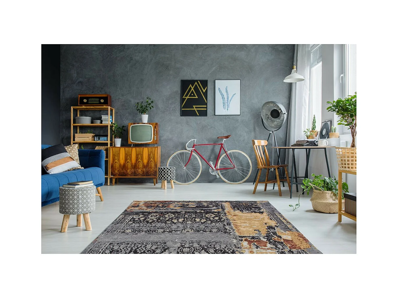 Tapis Jacquard à Poils Courts "Blaze" Bleu 115 x 170 cm