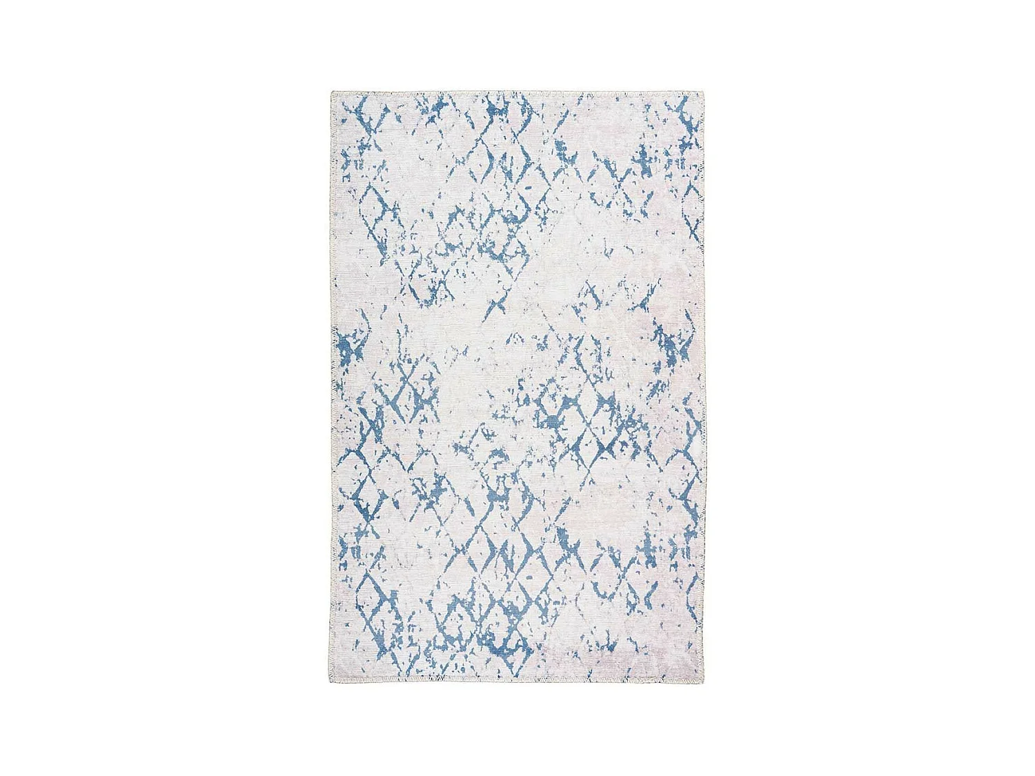 Tapis Tissé Imprimé Vintage "Peron IV" Blanc & Bleu 200 x 290 cm